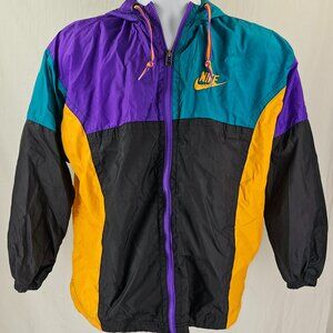 Nike Jacket Boys Large 14/16 Windbreaker Hoodie Color Block Zip Lined Hooded